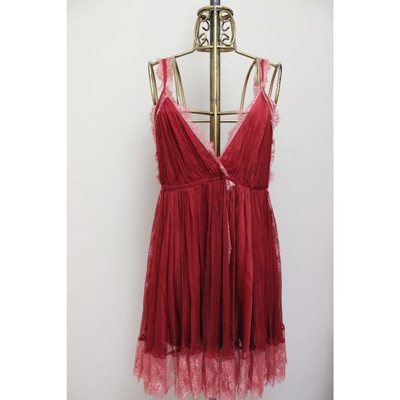 NWT Free People Brenda Knight Marilyn Red Lace Sheer Dress Size Large - Picture 1 of 5